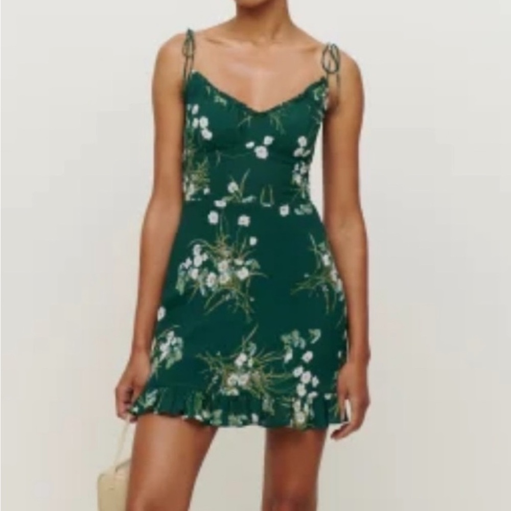 Reformation Green Floral Mini Dress